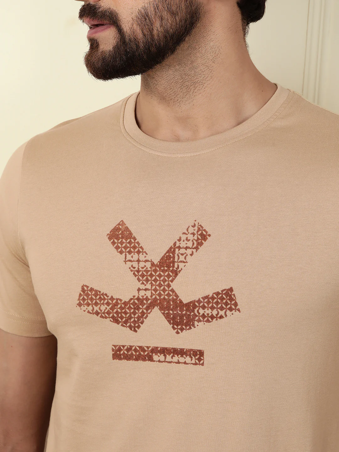 Flock Printed Slim Fit T-Shirt | Beige - Image 6