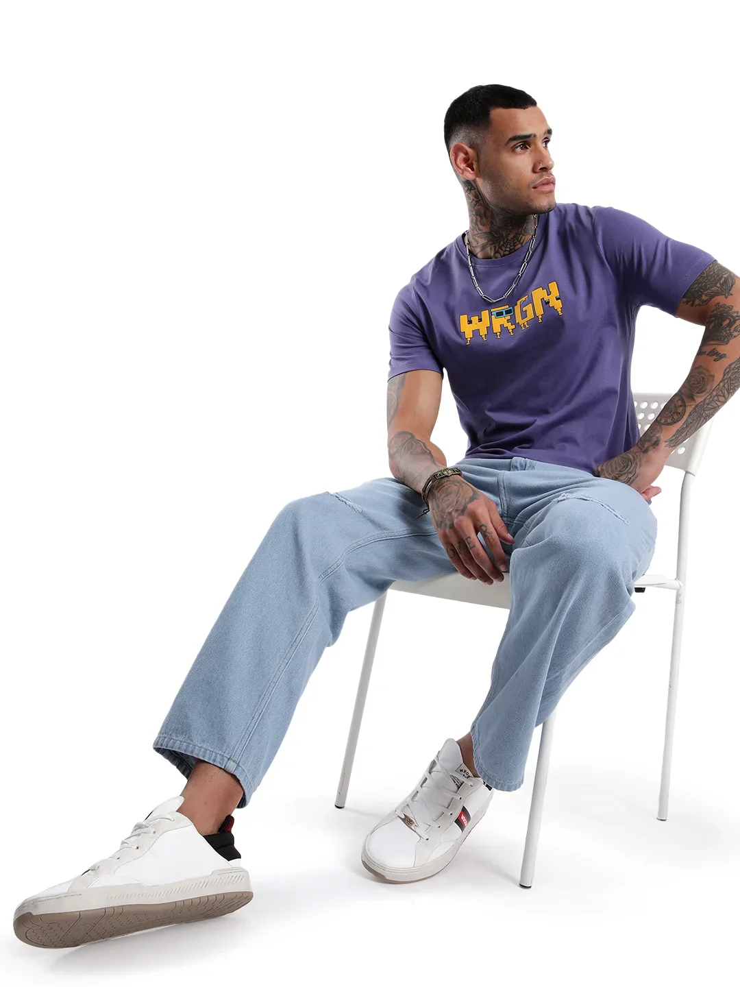 Wrogn Pixel Printed Purple T-Shirt - Image 2