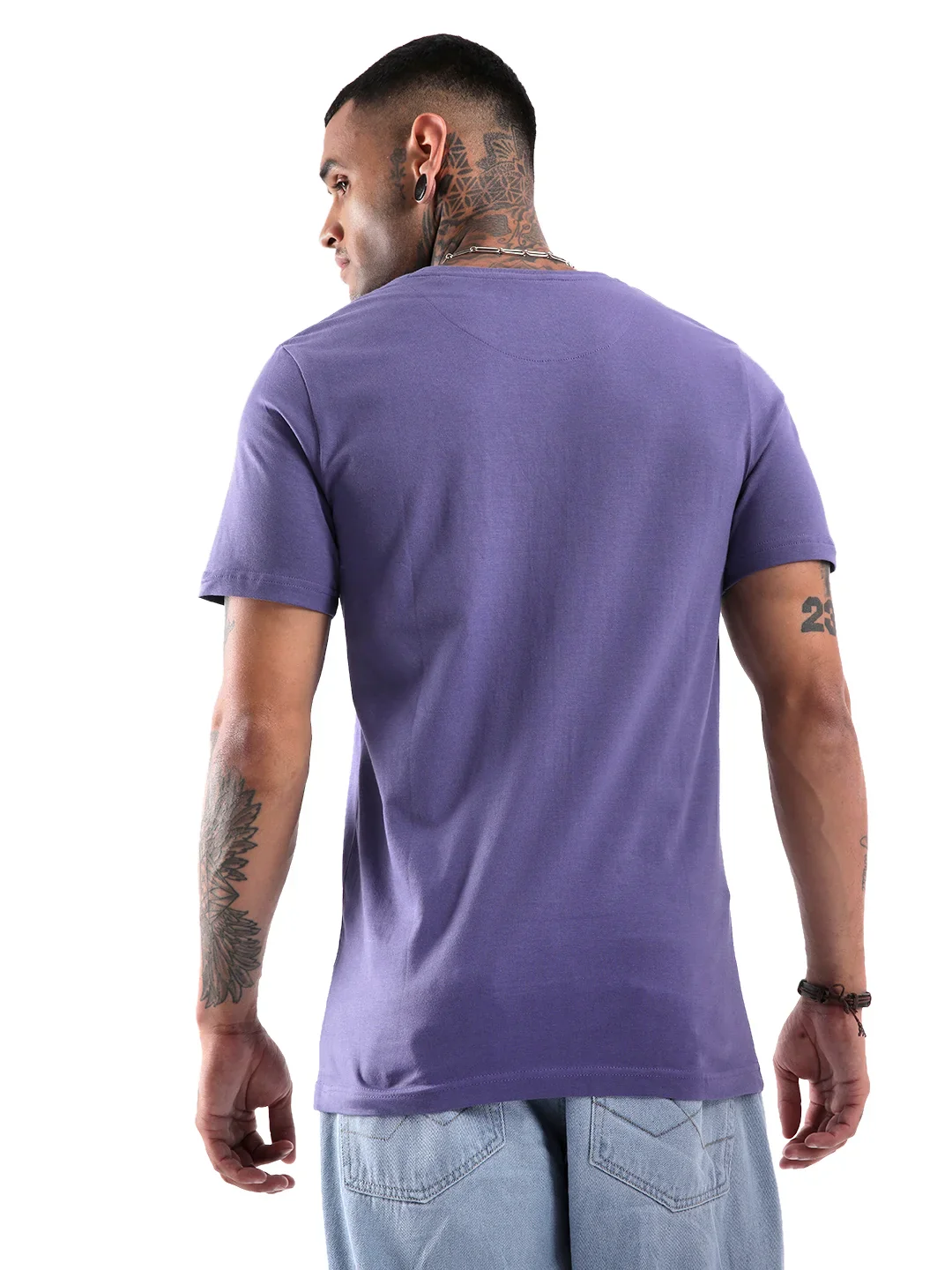 Wrogn Pixel Printed Purple T-Shirt - Image 3