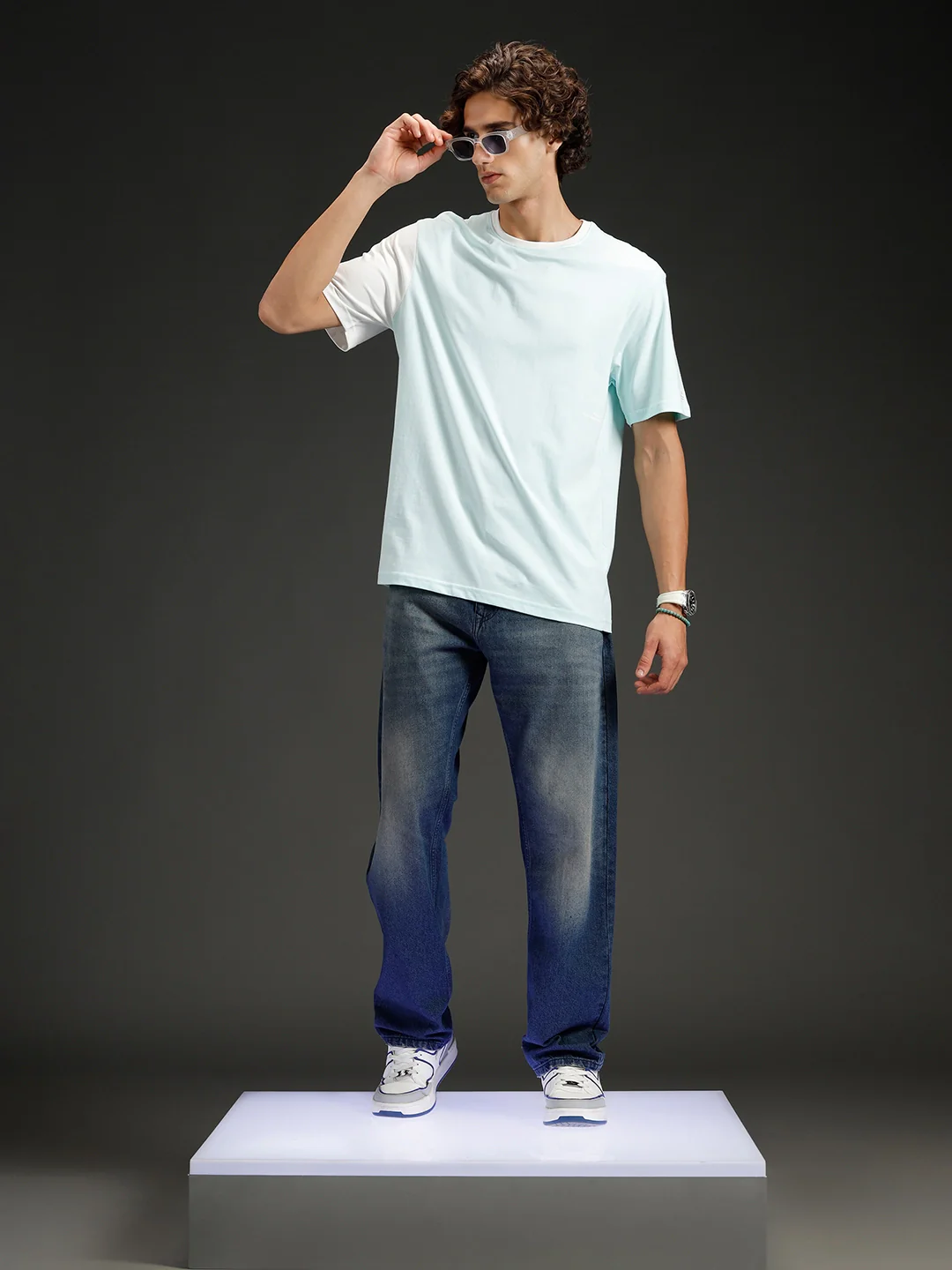 Wrogn Regular Fit Colorblocked T-shirt | Light Blue - Image 2