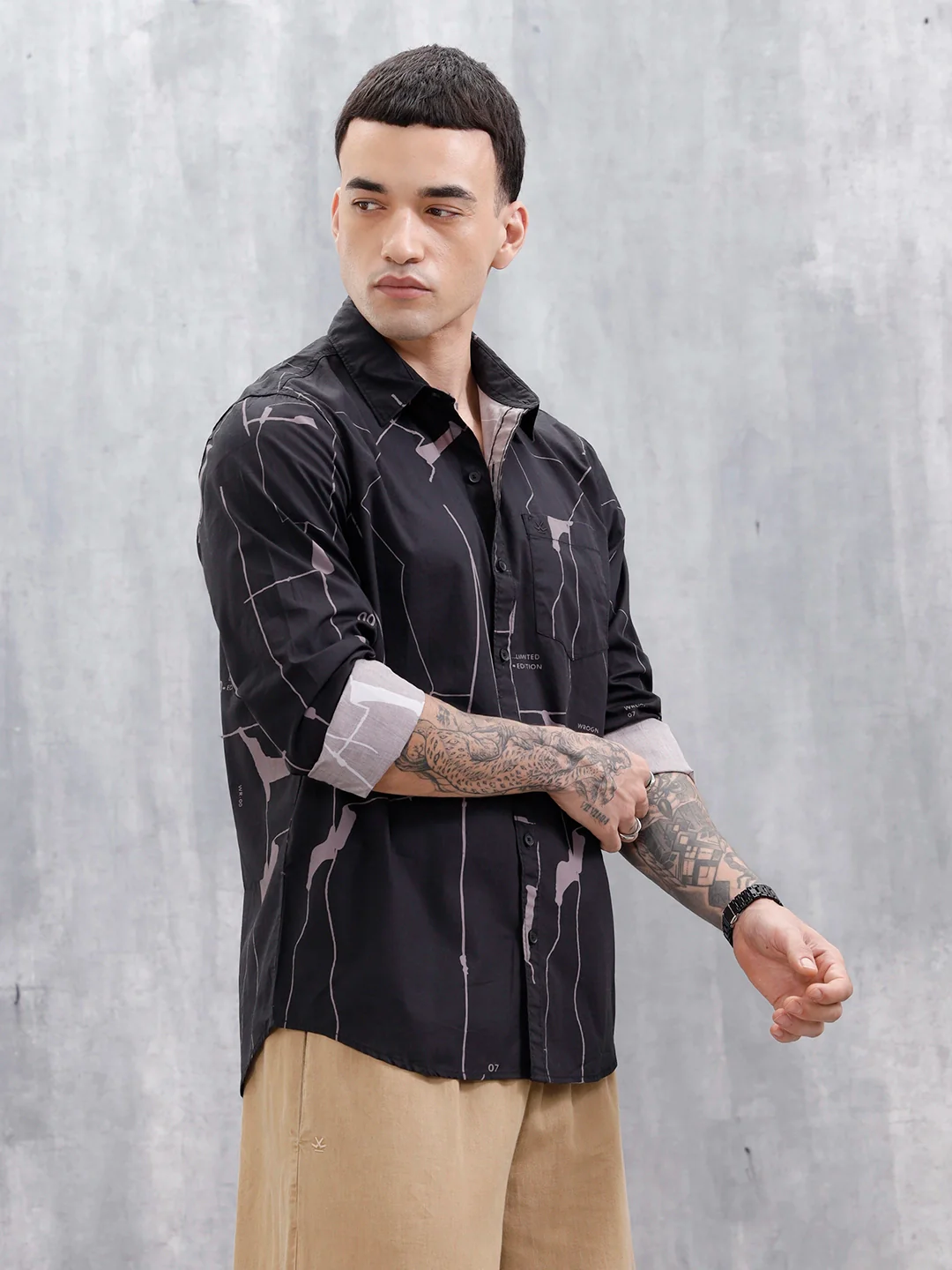 Wrogn Regular Fit Printed Casual Shirt | Black - Image 4