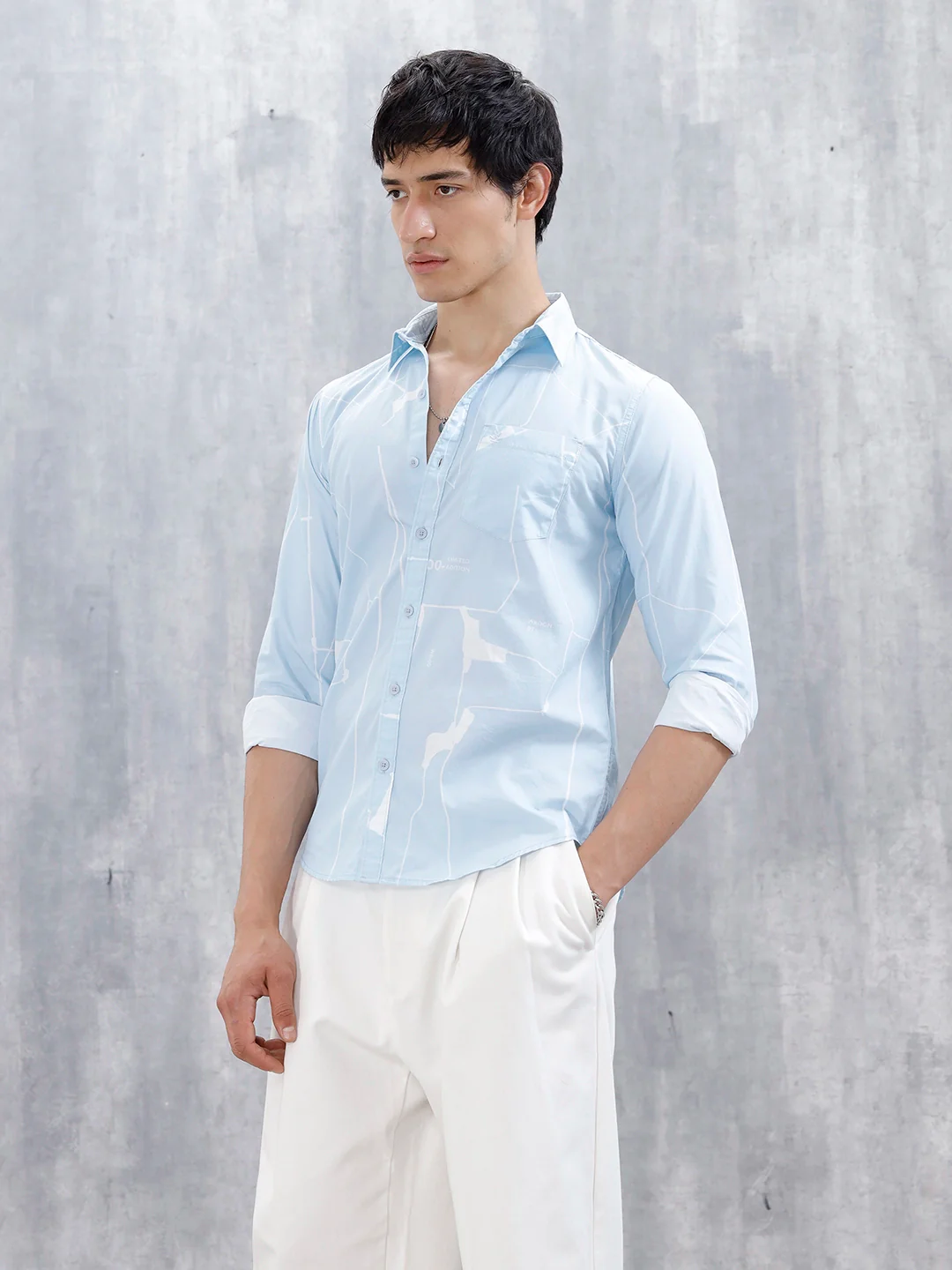 Wrogn Regular Fit Printed Casual Shirt | Blue - Image 4