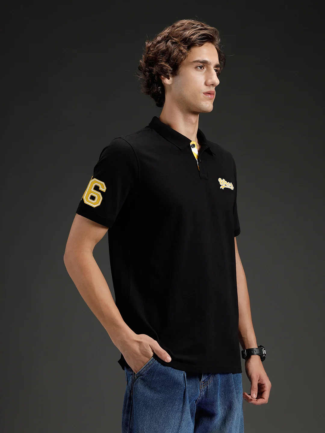 Wrogn Regular Fit Varsity Polo | Black - Image 4