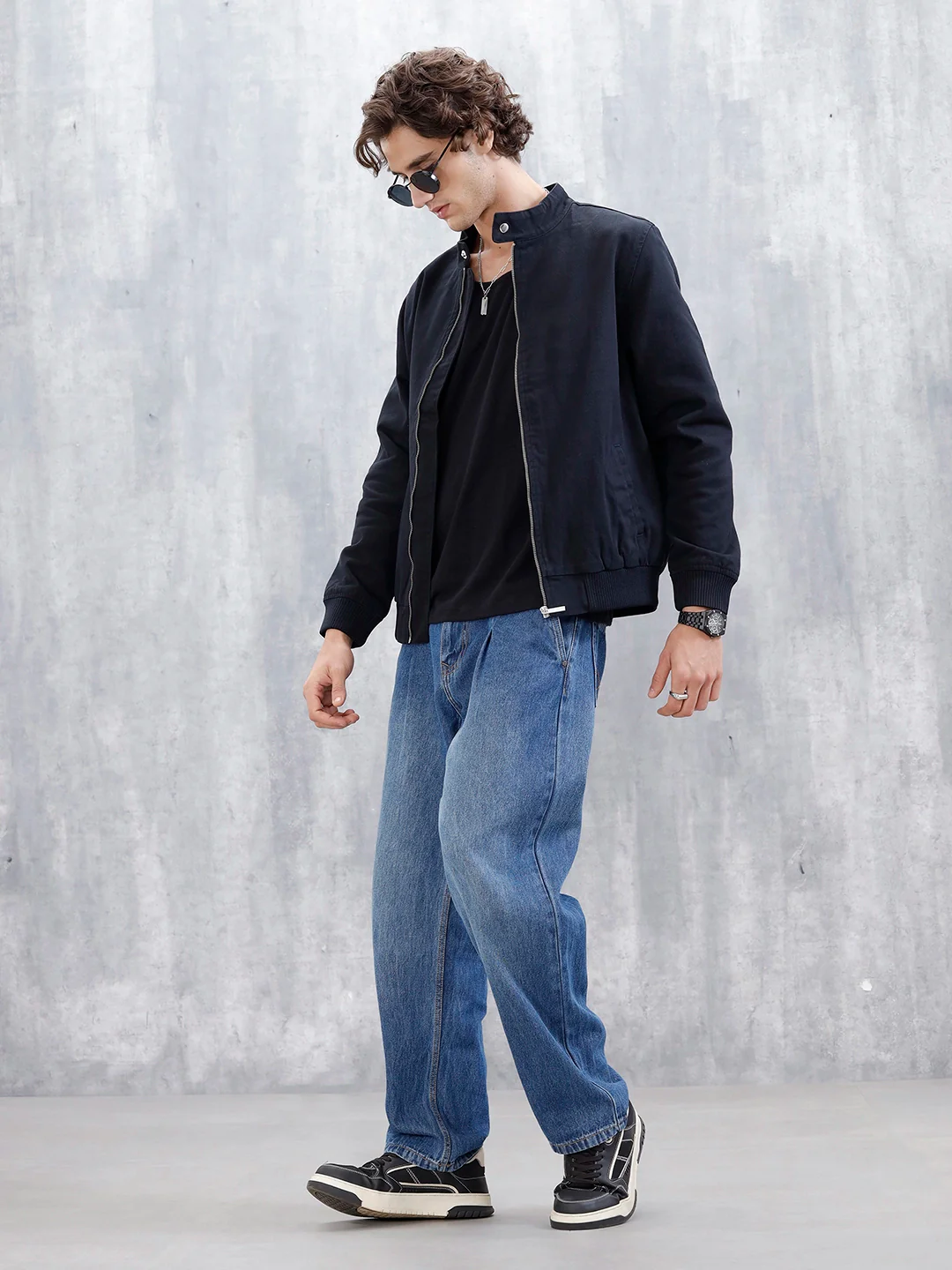 Wrogn Slim Fit Bomber Jacket | Black - Image 2