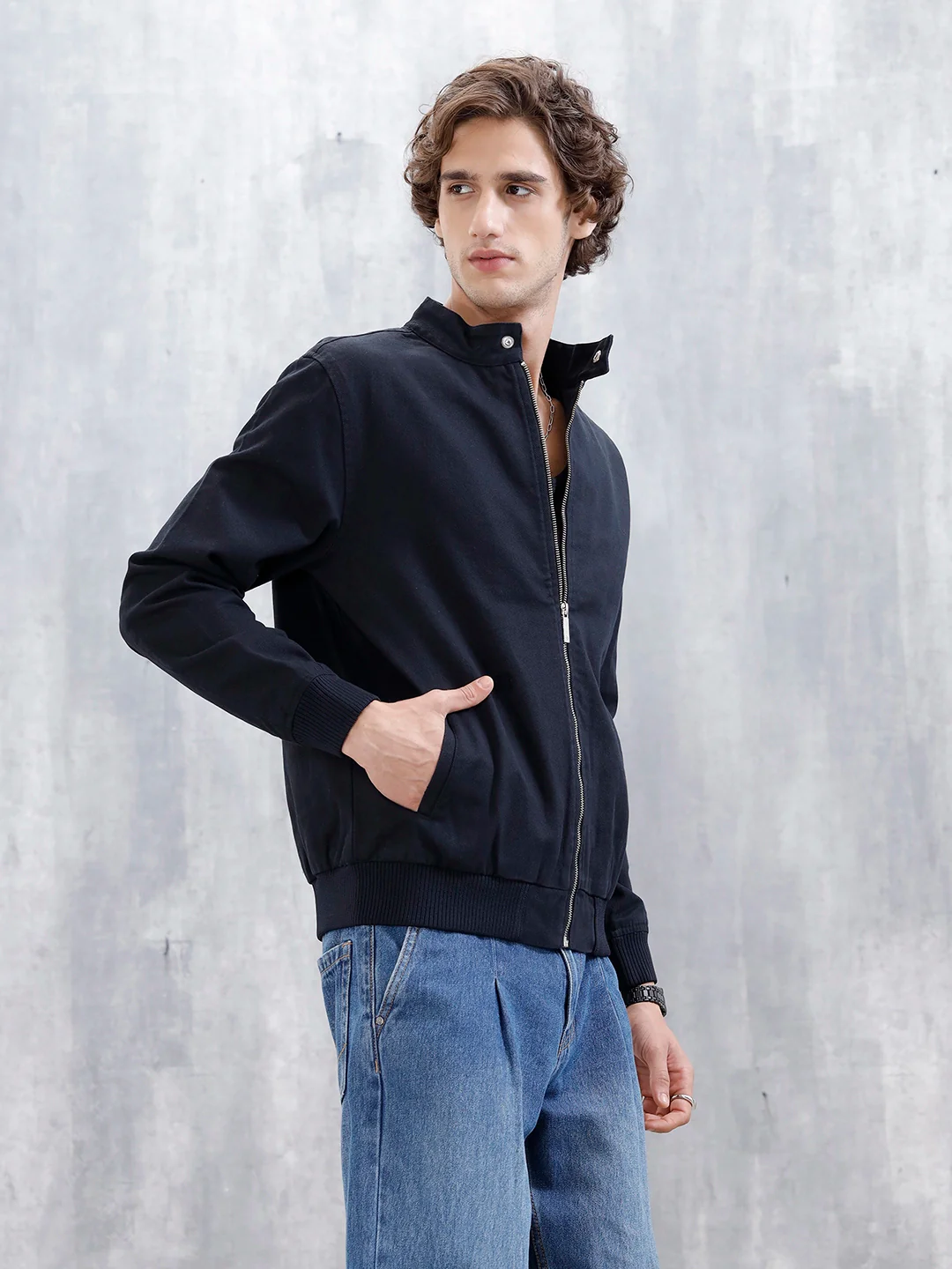 Wrogn Slim Fit Bomber Jacket | Black - Image 4