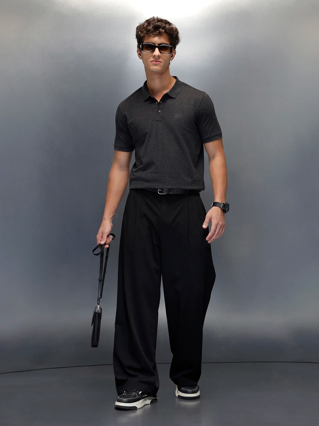 Wrogn Smart Casual Slim Fit Polo for Men | Dark Grey - Image 2