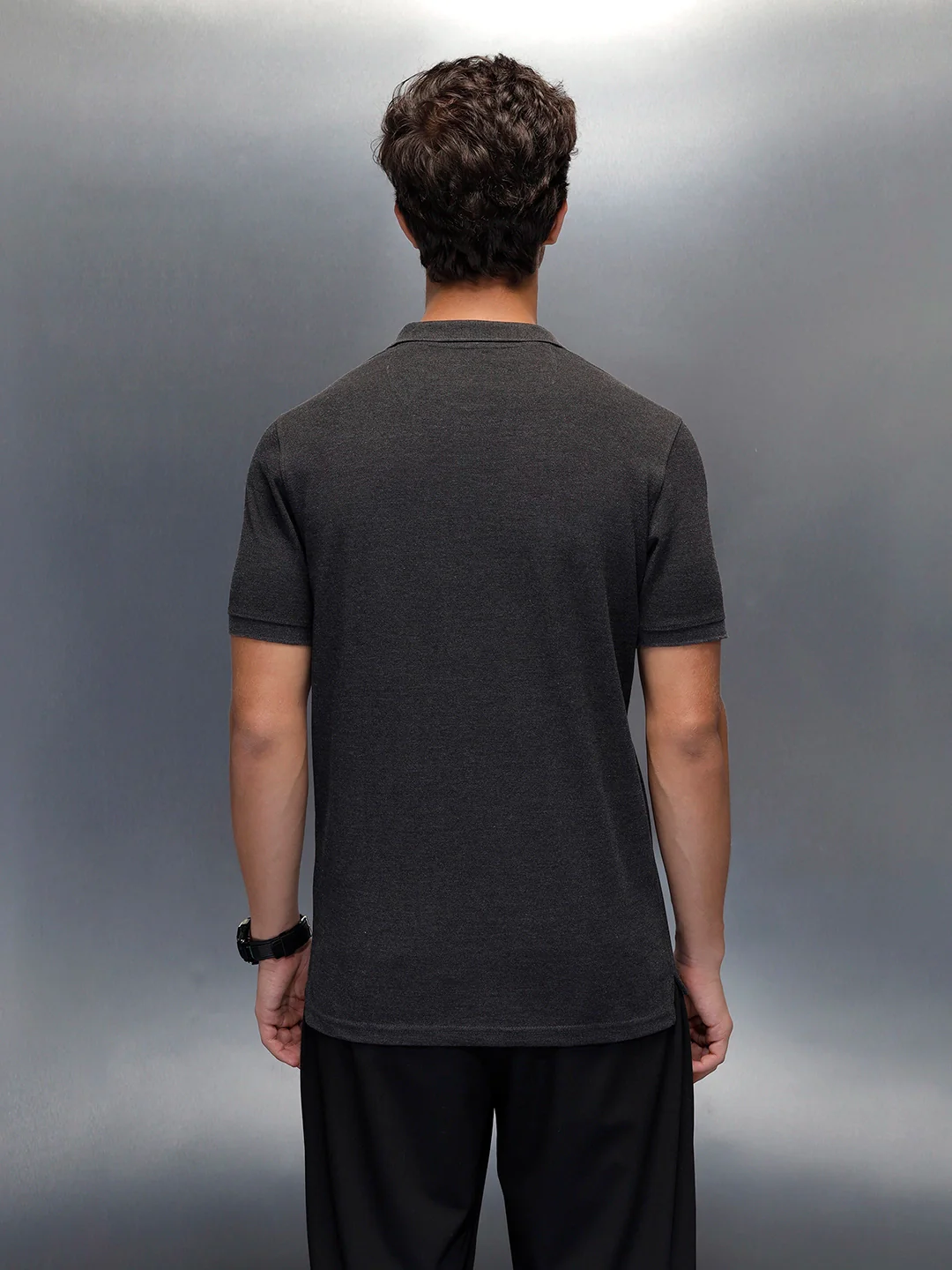Wrogn Smart Casual Slim Fit Polo for Men | Dark Grey - Image 3