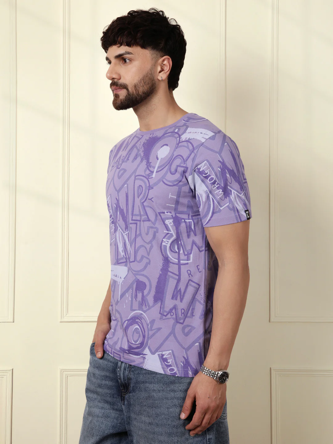 Graffiti AOP Slim Fit T-Shirt | Purple - Image 4