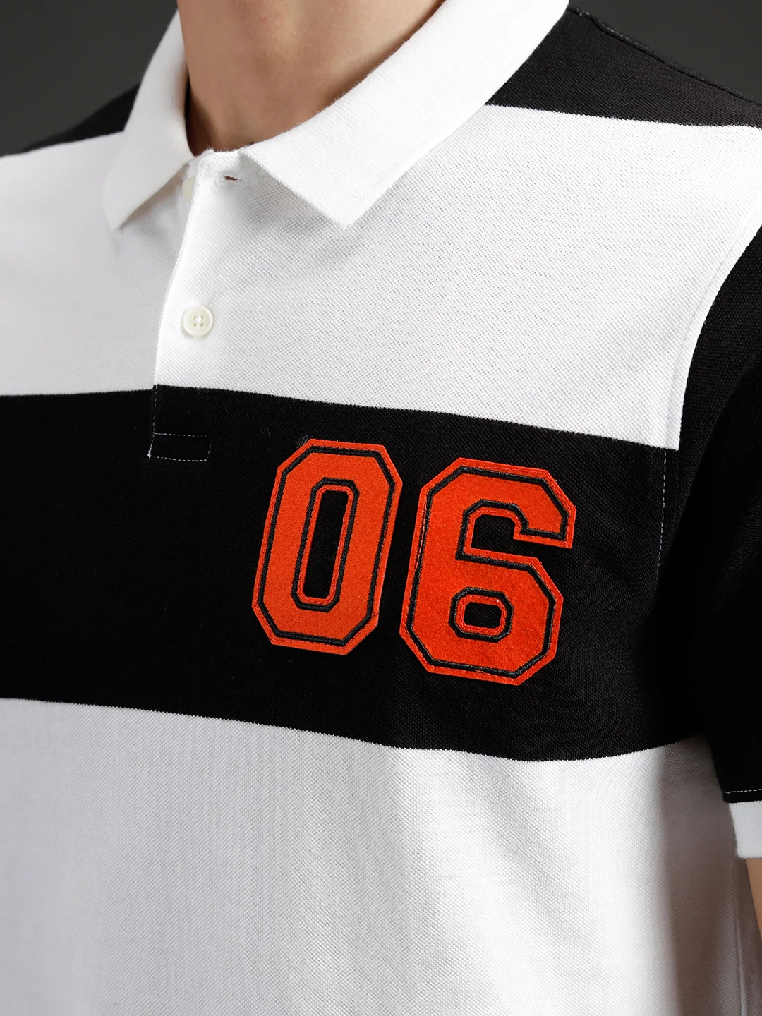 Wrogn Striped Colorblocked Varsity Polo | Black - Image 5