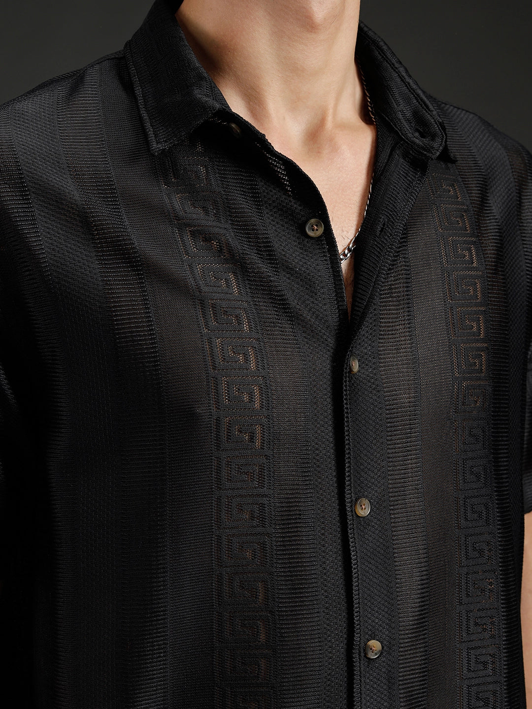 Wrogn Textured Button-Down Shirt | Black - Image 5