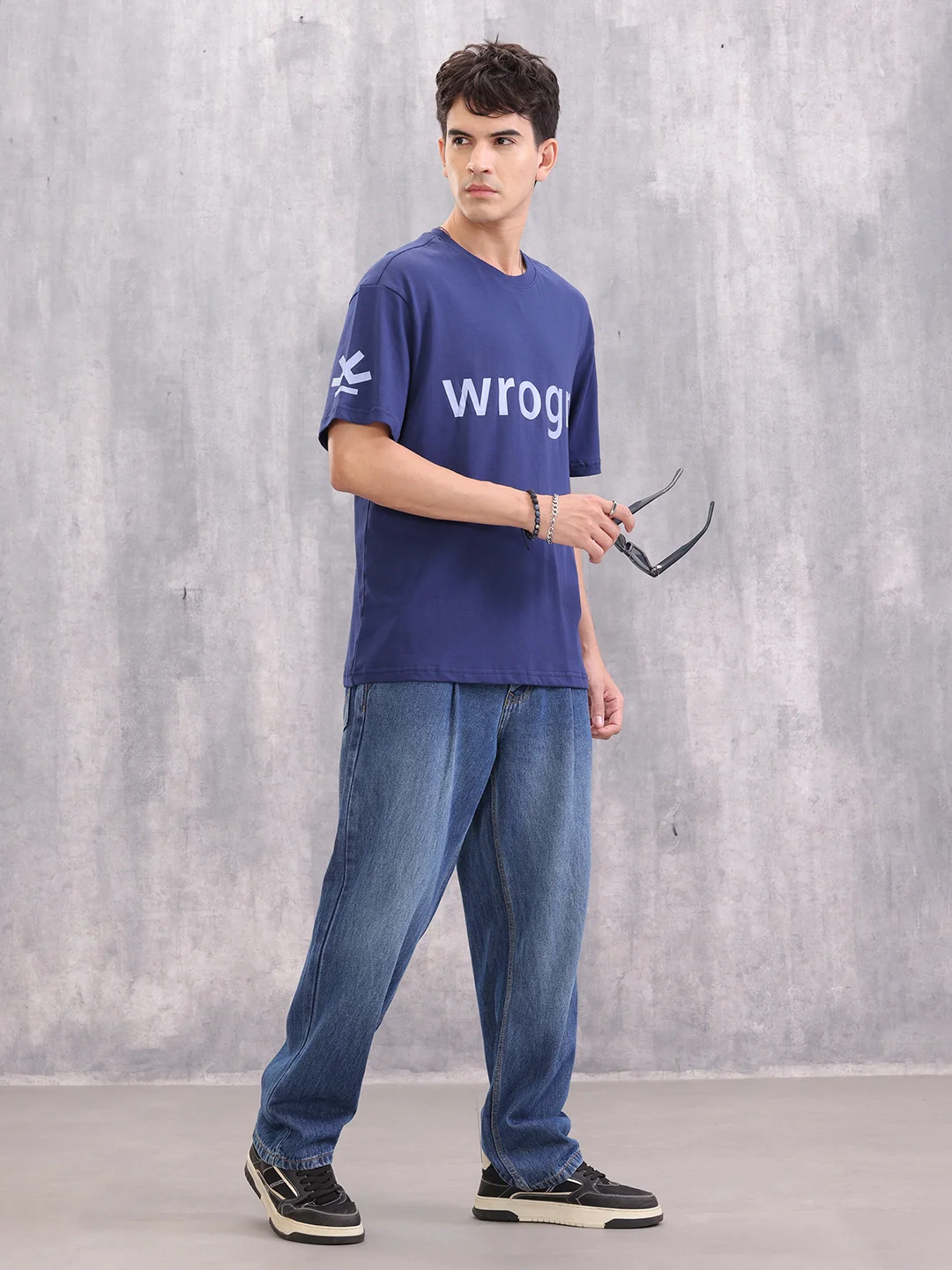 Wrogn Typo Printed Oversized Fit T-shirt | Blue - Image 2