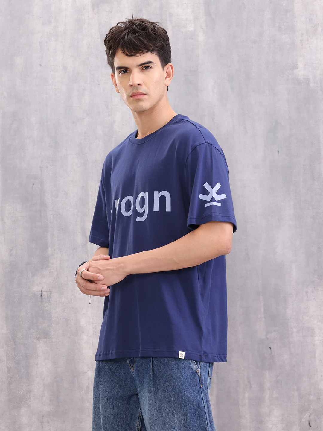 Wrogn Typo Printed Oversized Fit T-shirt | Blue - Image 4
