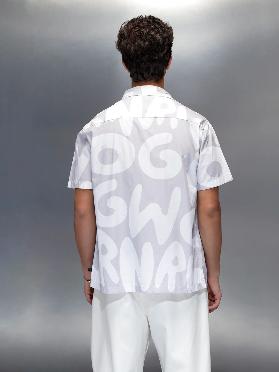 Wrogn Typography All-Over-Printed Shirt | Grey - Image 3