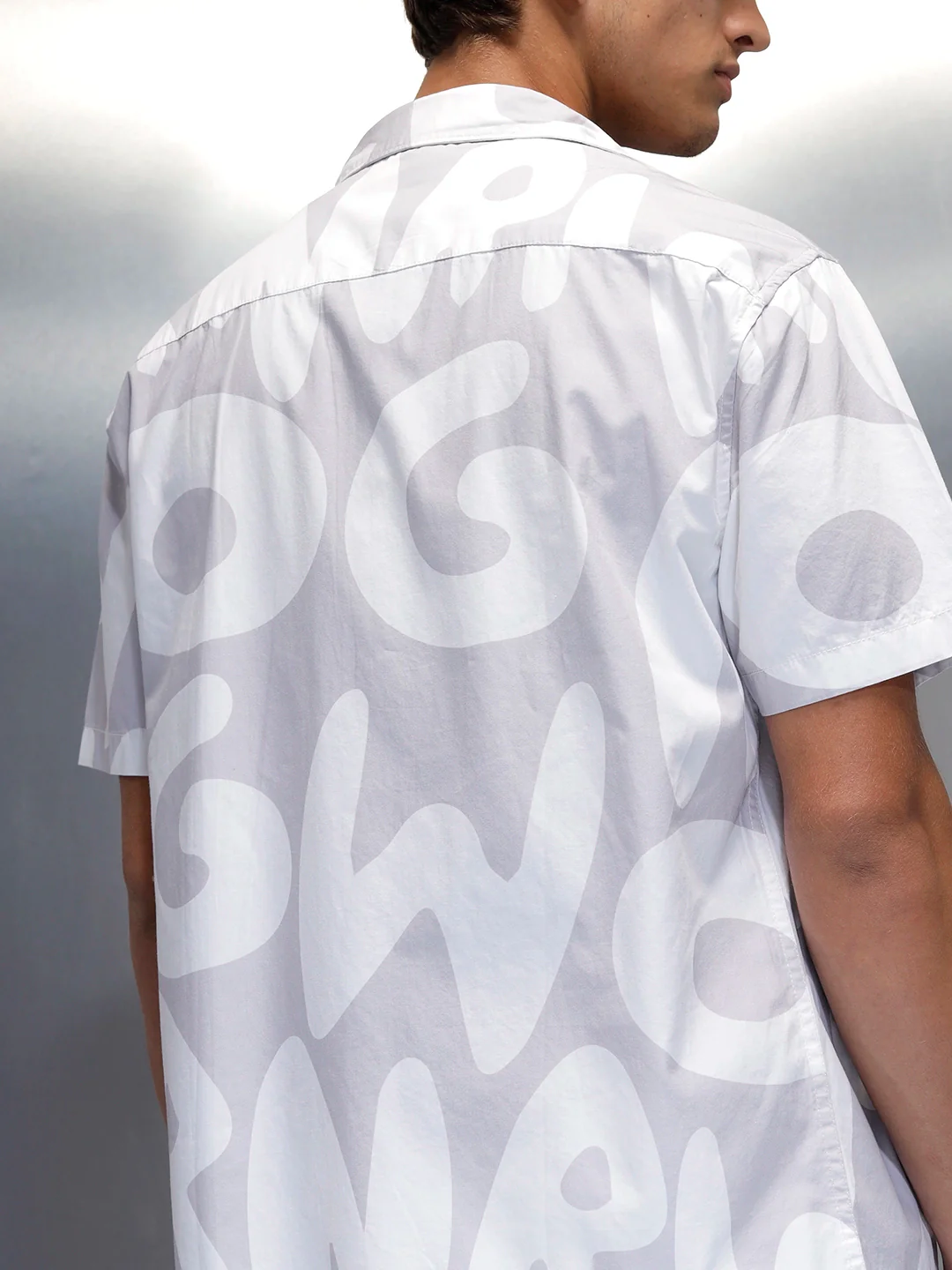 Wrogn Typography All-Over-Printed Shirt | Grey - Image 5