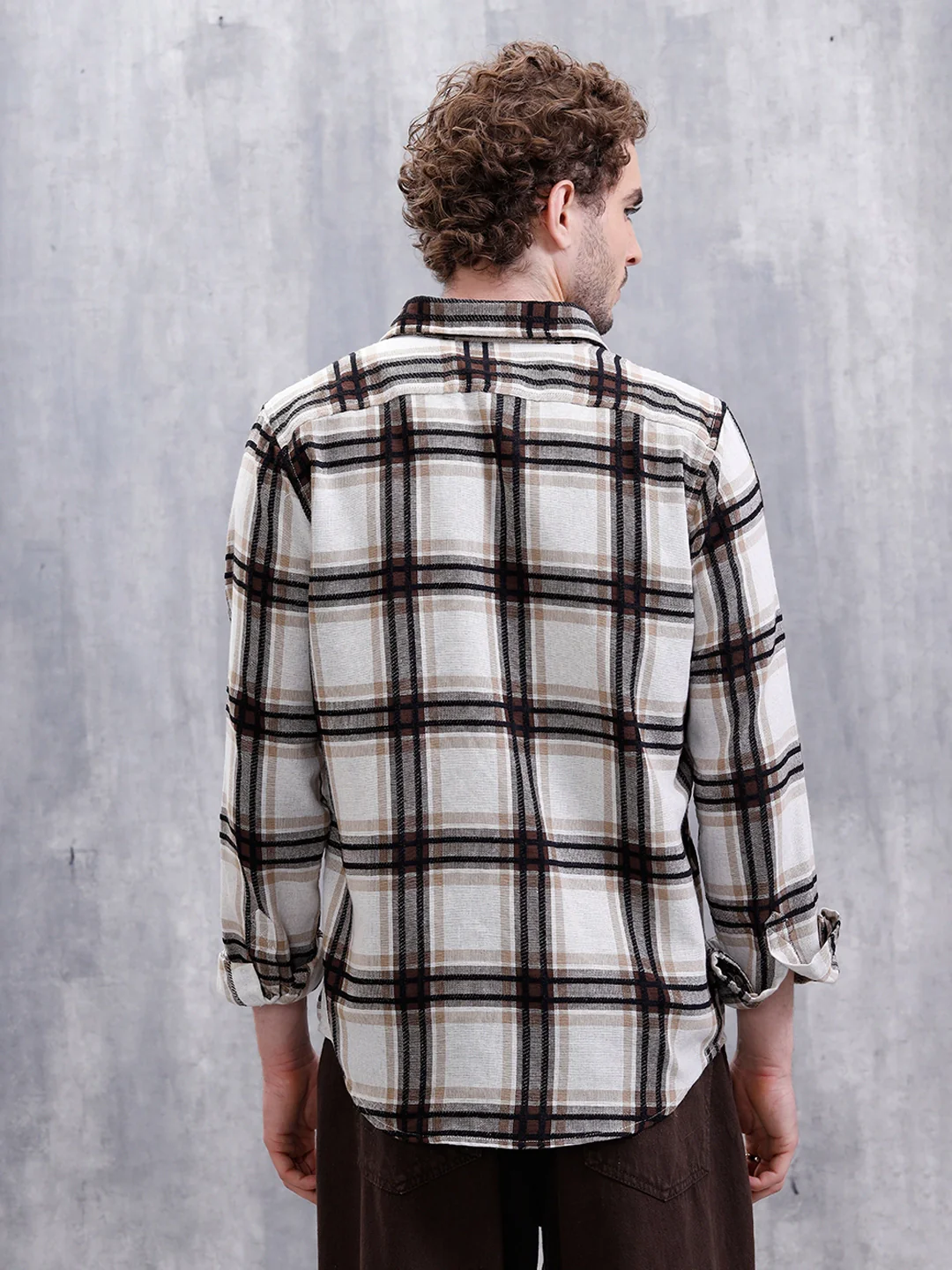 Yarn Checked Slim Fit Shirt | Brown - Image 3