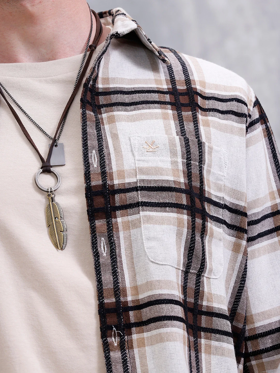 Yarn Checked Slim Fit Shirt | Brown - Image 5