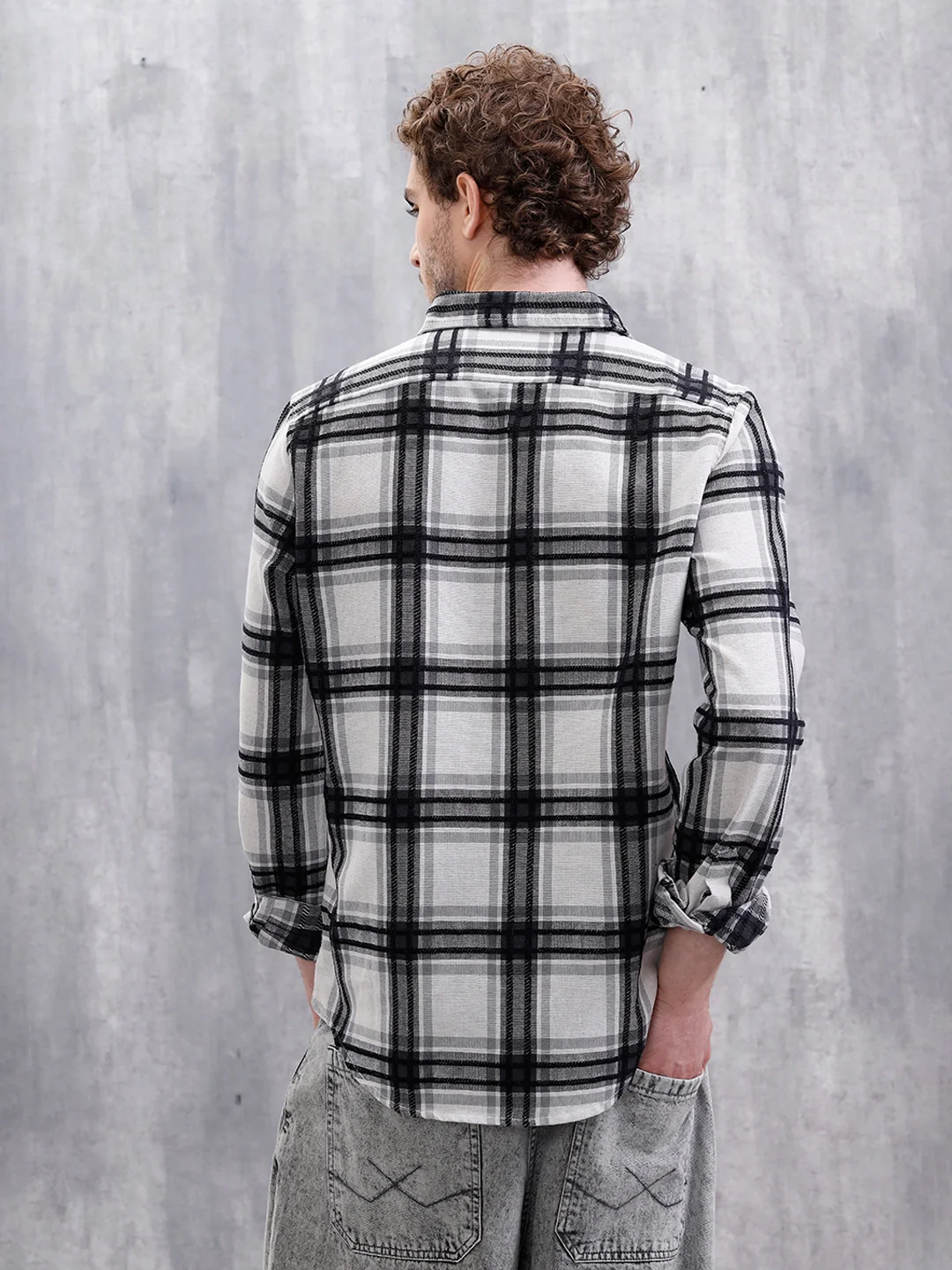 Yarn Checked Slim Fit Shirt | Grey - Image 3