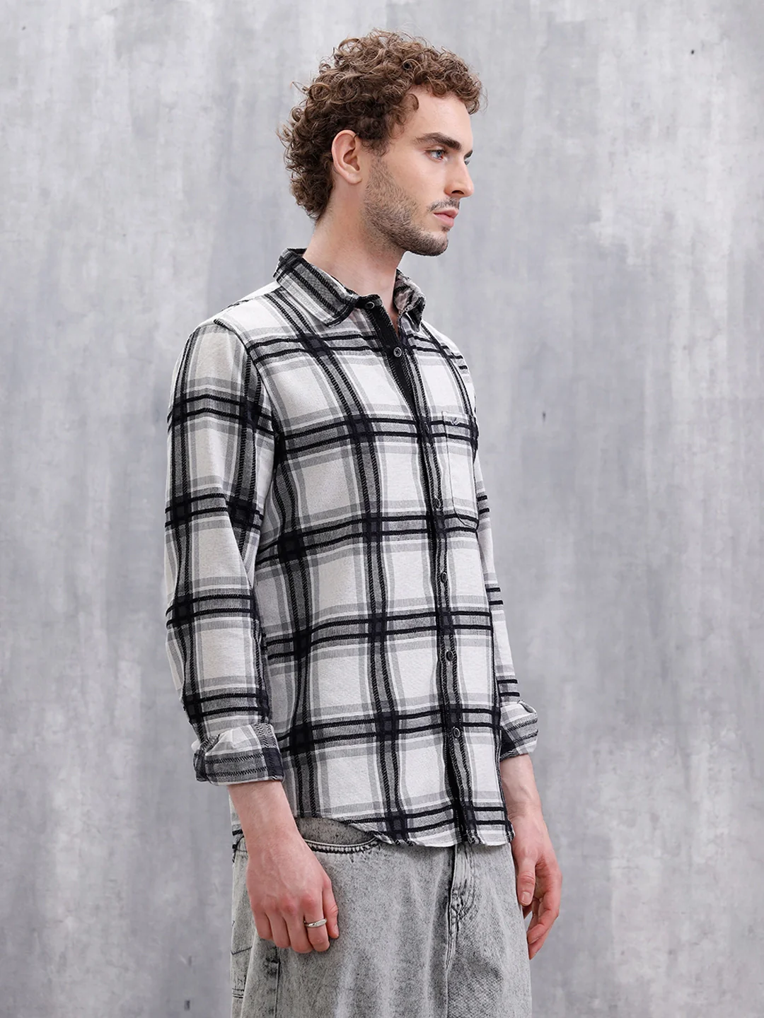 Yarn Checked Slim Fit Shirt | Grey - Image 4