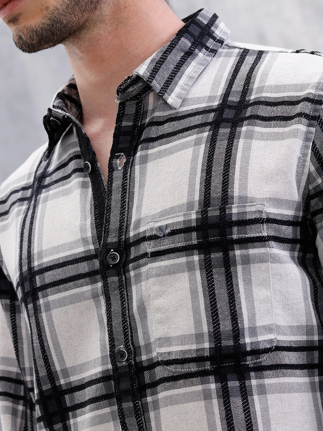 Yarn Checked Slim Fit Shirt | Grey - Image 5