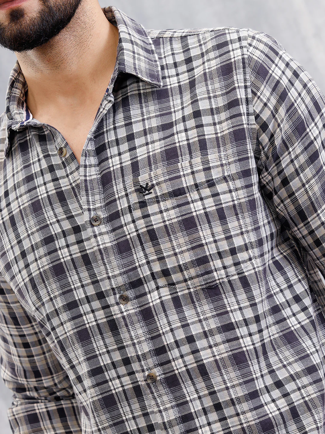 Yarn Dyed Check Shirt In Twill | Grey - Image 4