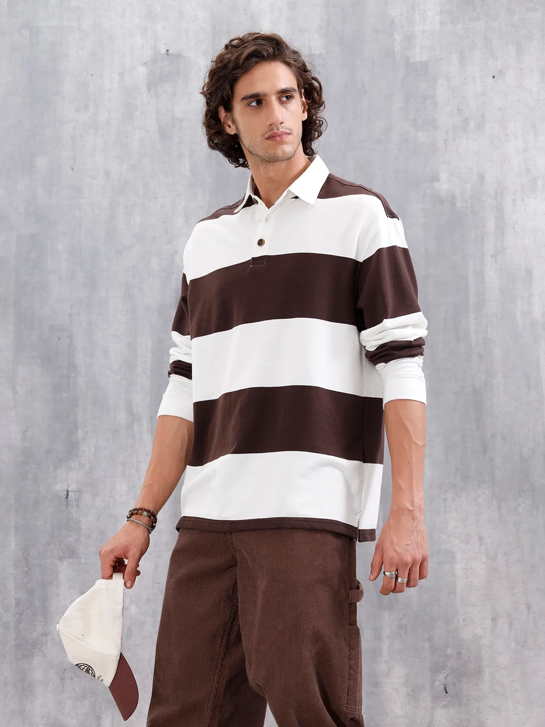 Yarn Dyed Striped Rugby Polo With Twill Collar | Brown - Image 3