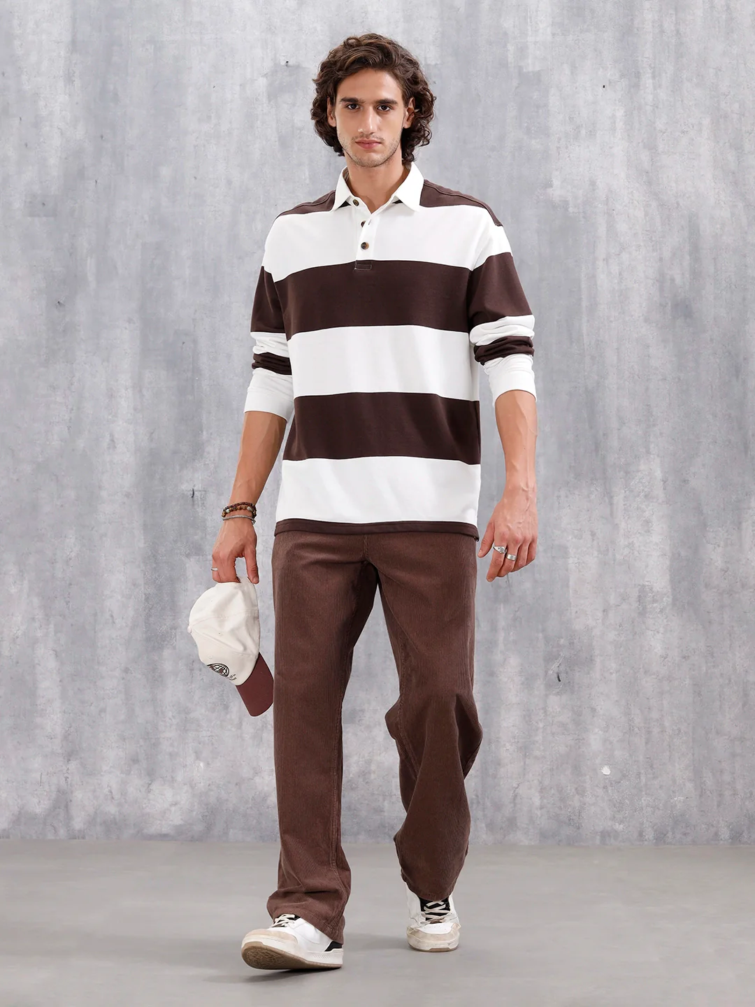 Yarn Dyed Striped Rugby Polo With Twill Collar | Brown - Image 4