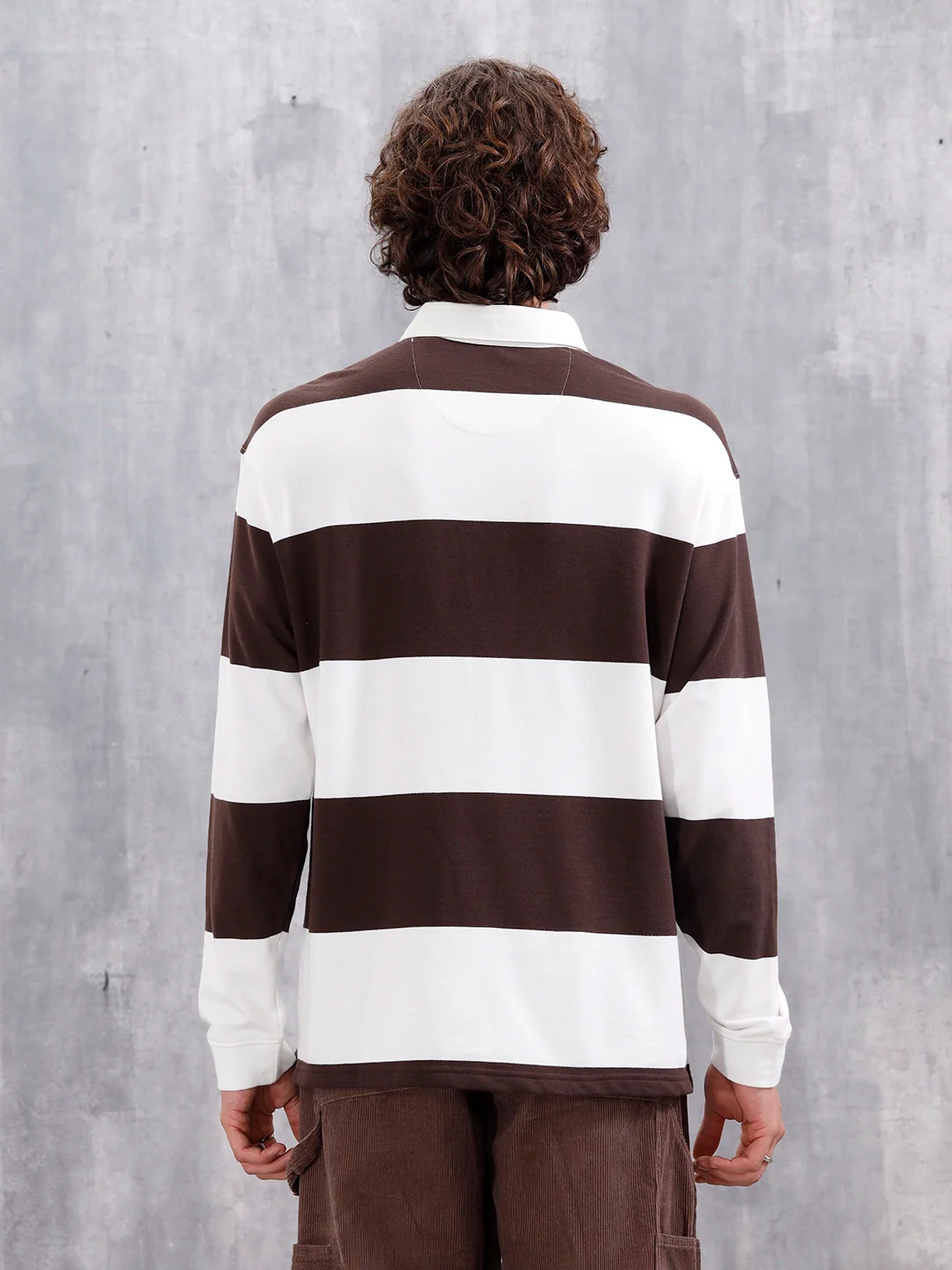 Yarn Dyed Striped Rugby Polo With Twill Collar | Brown - Image 5