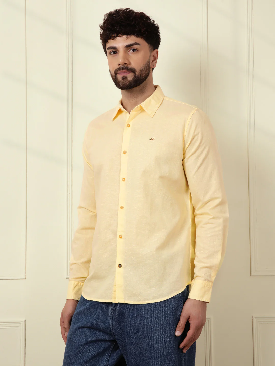 Solid Linen Blend Shirt | Yellow - Image 5