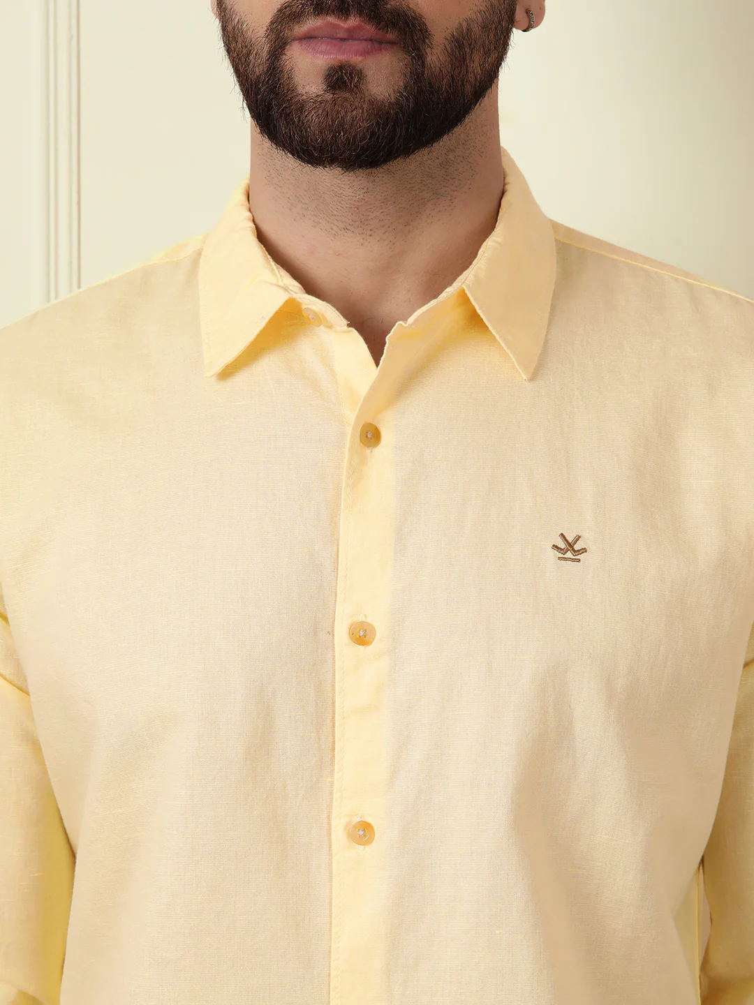 Solid Linen Blend Shirt | Yellow - Image 7