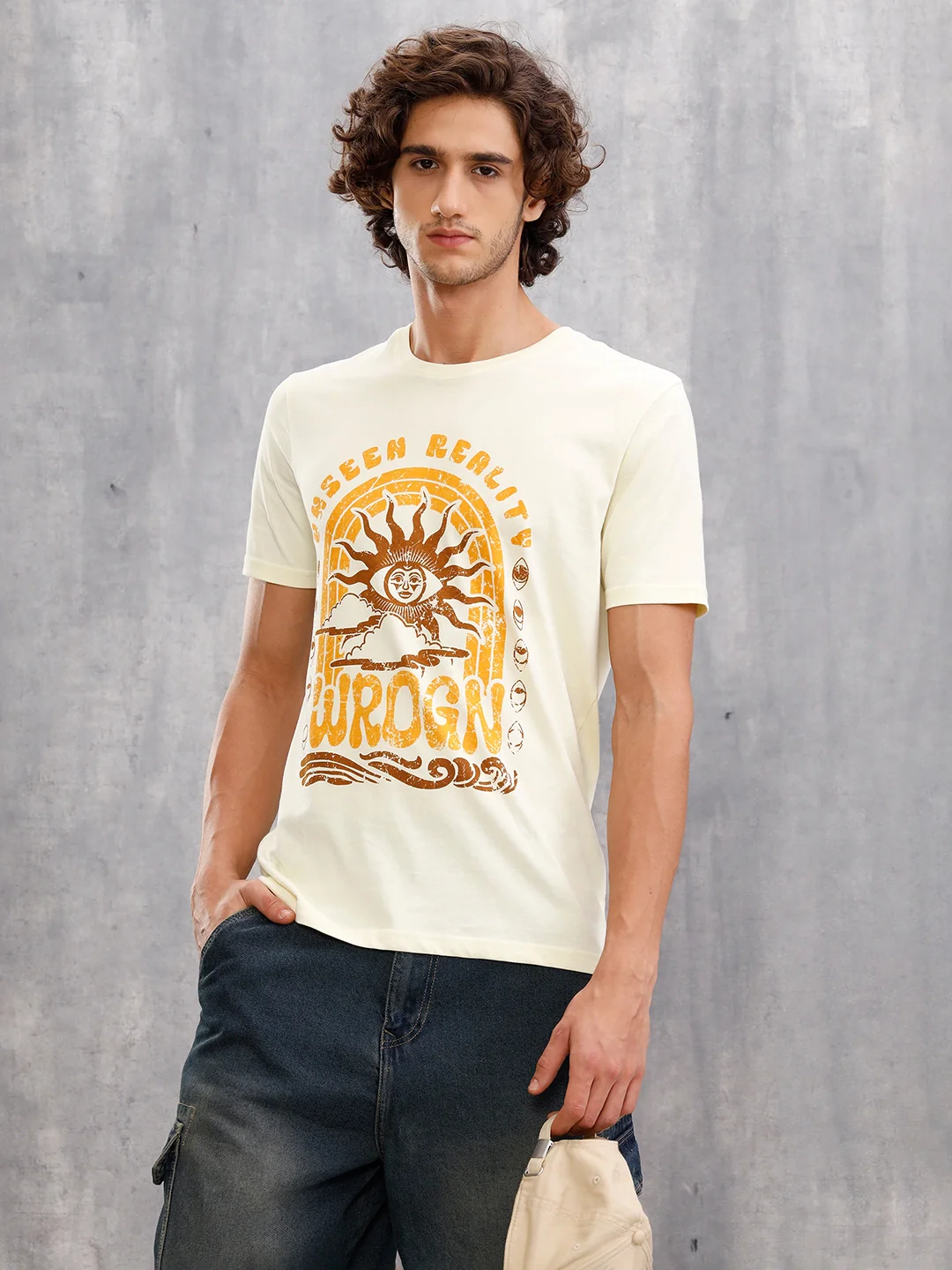 Zen Inspired Chest Print Graphic Crew Neck T-Shirt  |  Yellow - Image 4