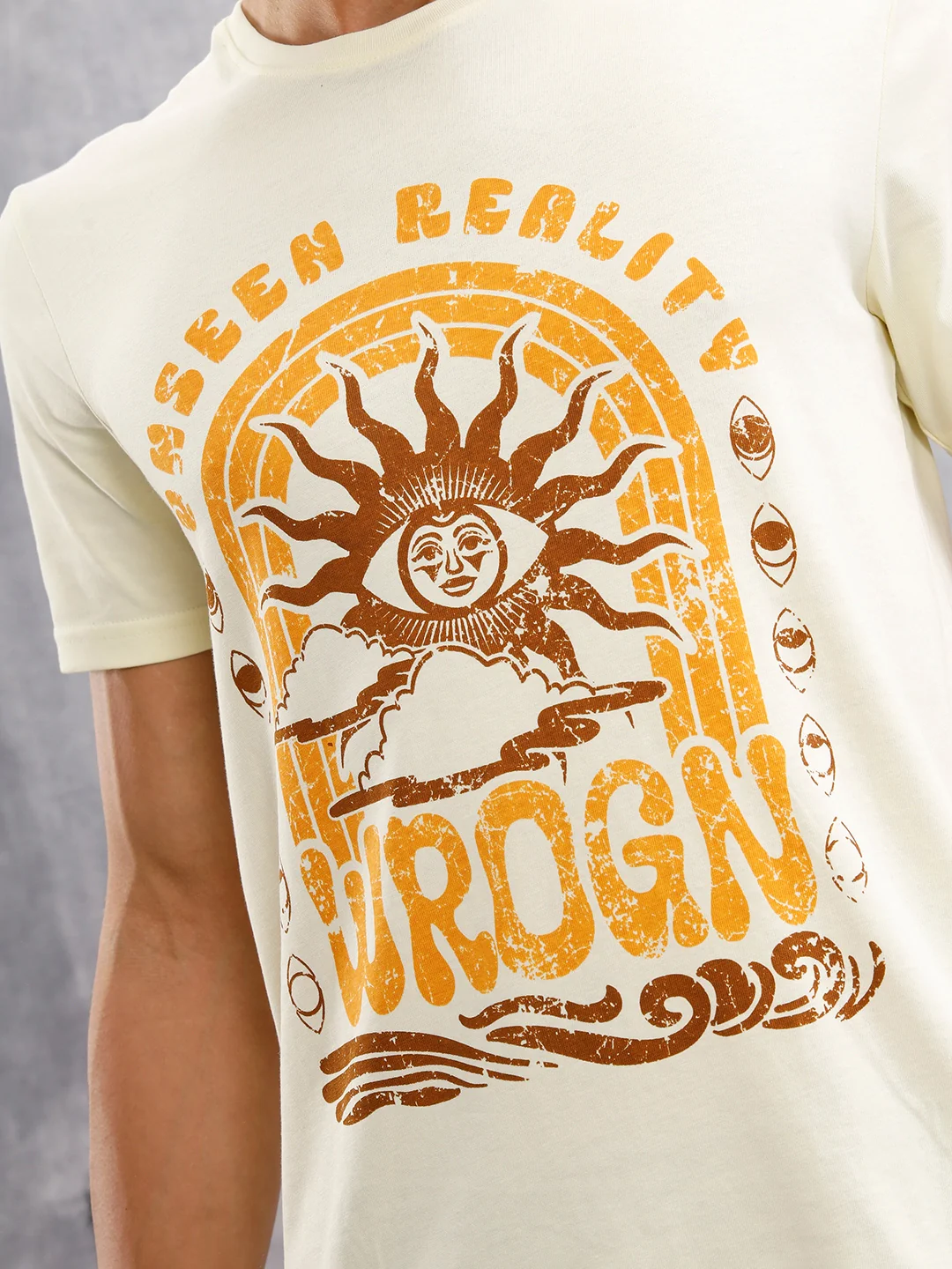 Zen Inspired Chest Print Graphic Crew Neck T-Shirt  |  Yellow - Image 7