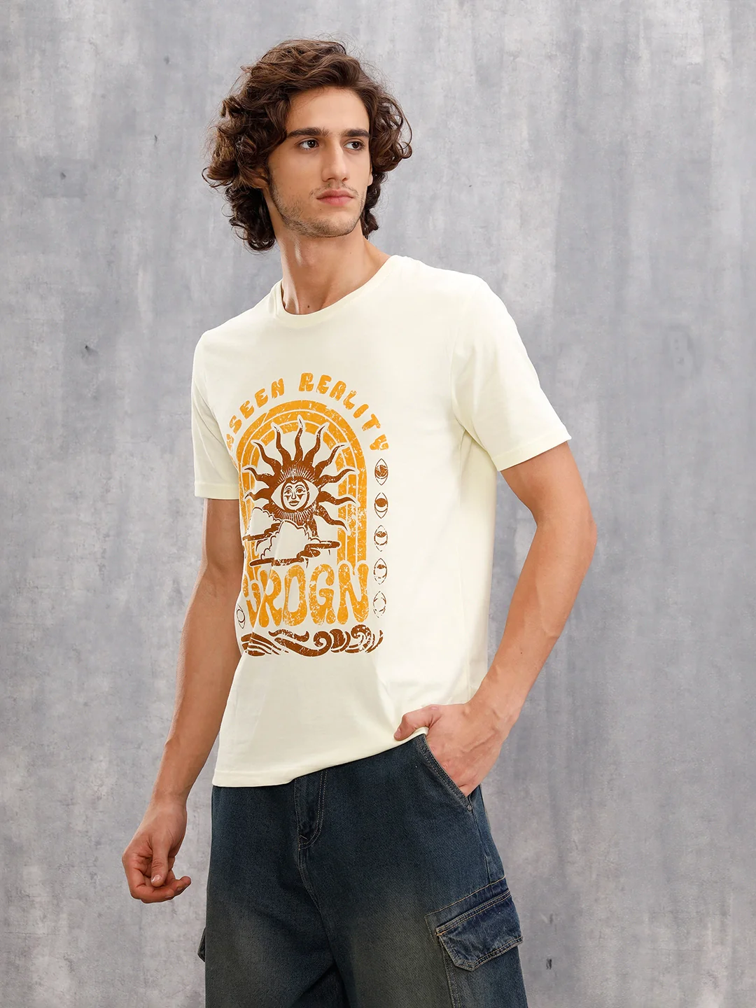 Zen Inspired Chest Print Graphic Crew Neck T-Shirt  |  Yellow - Image 8
