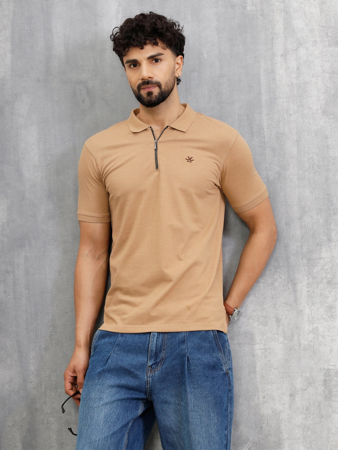 Zipper Polo T-Shirt | Beige - Image 5