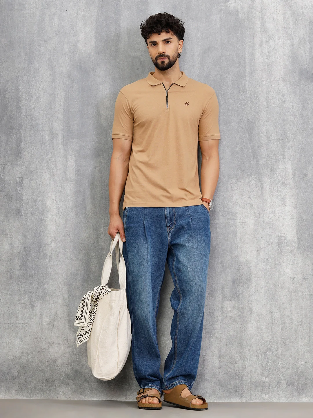 Zipper Polo T-Shirt | Beige - Image 6